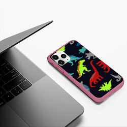Чехол iPhone 11 Pro матовый Динозавры, цвет: 3D-малиновый — фото 2