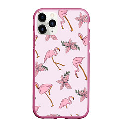 Чехол iPhone 11 Pro матовый Розовый фламинго, цвет: 3D-малиновый