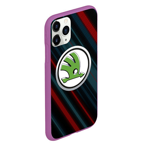 Чехол iPhone 11 Pro матовый Шкода большое лого / 3D-Фиолетовый – фото 2