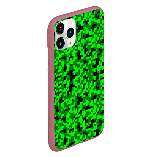 Чехол iPhone 11 Pro матовый КАМУФЛЯЖ GREEN / 3D-Малиновый – фото 2