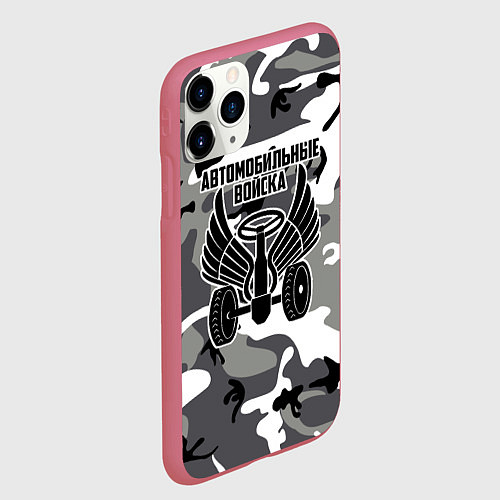 Чехол iPhone 11 Pro матовый Автомобильные войска камуфляж / 3D-Малиновый – фото 2