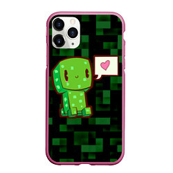 Чехол iPhone 11 Pro матовый Minecraft Creeper, цвет: 3D-малиновый