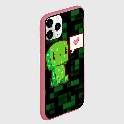Чехол iPhone 11 Pro матовый Minecraft Creeper / 3D-Малиновый – фото 2