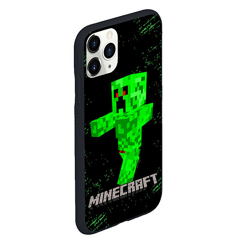 Чехол iPhone 11 Pro матовый MINECRAFT CREEPER / 3D-Черный – фото 2