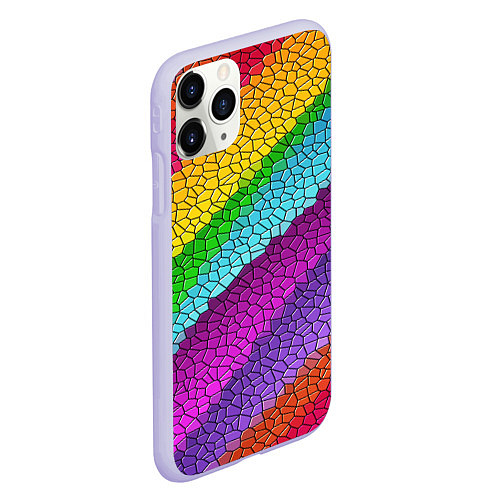 Чехол iPhone 11 Pro матовый Яркая мозаика радуга диагональ / 3D-Светло-сиреневый – фото 2