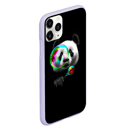 Чехол iPhone 11 Pro матовый Панда и мыльный пузырь / 3D-Светло-сиреневый – фото 2