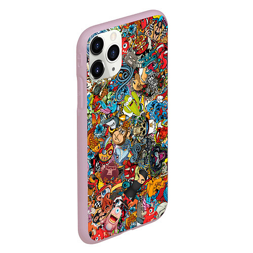 Чехол iPhone 11 Pro матовый Стикеры / 3D-Розовый – фото 2