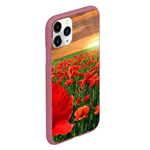 Чехол iPhone 11 Pro матовый Красный мак на закате / 3D-Малиновый – фото 2