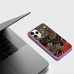 Чехол iPhone 11 Pro матовый Dsquared tatoo DRAGON, цвет: 3D-фиолетовый — фото 2