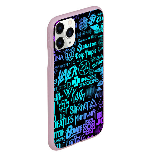 Чехол iPhone 11 Pro матовый ЛОГОТИПЫ РОК ГРУПП / 3D-Розовый – фото 2