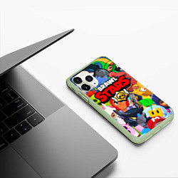 Чехол iPhone 11 Pro матовый BRAWL STARS ВСЕ БРАВЛЕРЫ, цвет: 3D-салатовый — фото 2