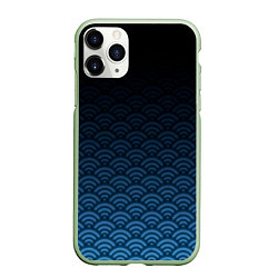 Чехол iPhone 11 Pro матовый Узор круги темный синий, цвет: 3D-салатовый