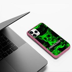 Чехол iPhone 11 Pro матовый MINECRAFT CREEPER CAT, цвет: 3D-малиновый — фото 2