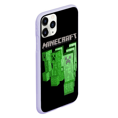 Чехол iPhone 11 Pro матовый MINECRAFT CREEPER / 3D-Светло-сиреневый – фото 2