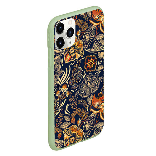 Чехол iPhone 11 Pro матовый Узор орнамент цветы этно / 3D-Салатовый – фото 2
