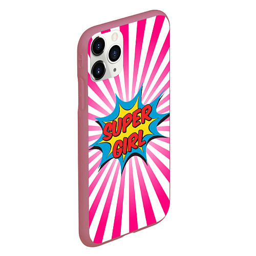 Чехол iPhone 11 Pro матовый Super Girl / 3D-Малиновый – фото 2