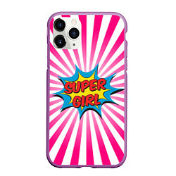 Чехол iPhone 11 Pro матовый Super Girl, цвет: 3D-фиолетовый