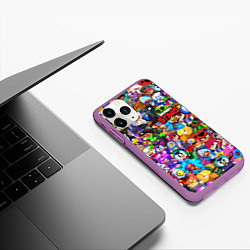 Чехол iPhone 11 Pro матовый BRAWL STARS ВСЕ ПЕРСОНАЖИ, цвет: 3D-фиолетовый — фото 2