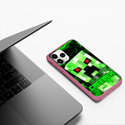 Чехол iPhone 11 Pro матовый MINECRAFT CREEPER, цвет: 3D-малиновый — фото 2