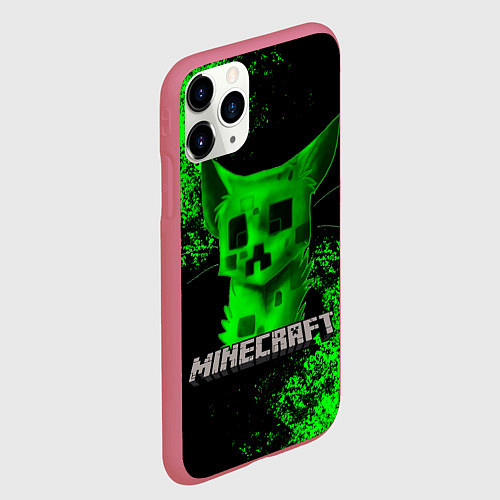 Чехол iPhone 11 Pro матовый MINECRAFT CAT / 3D-Малиновый – фото 2
