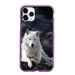 Чехол iPhone 11 Pro матовый БЕЛЫЙ ВОЛК D, цвет: 3D-фиолетовый