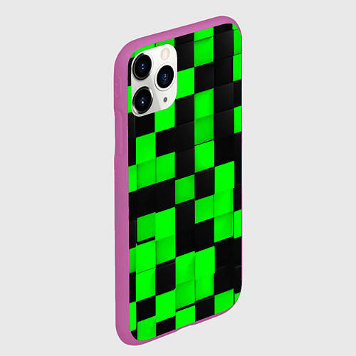 Чехол iPhone 11 Pro матовый ЗЕЛЕНЫЕ КУБИКИ / 3D-Фиолетовый – фото 2