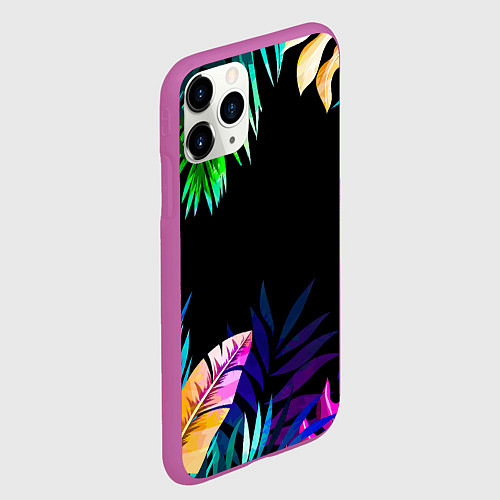 Чехол iPhone 11 Pro матовый Тропическая Ночь / 3D-Фиолетовый – фото 2