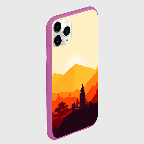 Чехол iPhone 11 Pro матовый Горы закат пейзаж лиса арт / 3D-Фиолетовый – фото 2