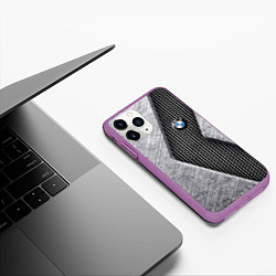 Чехол iPhone 11 Pro матовый BMW - emblem - metal - texture, цвет: 3D-фиолетовый — фото 2