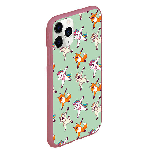 Чехол iPhone 11 Pro матовый Dabbing Animals / 3D-Малиновый – фото 2