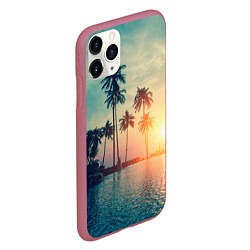 Чехол iPhone 11 Pro матовый Пальмы, цвет: 3D-малиновый — фото 2