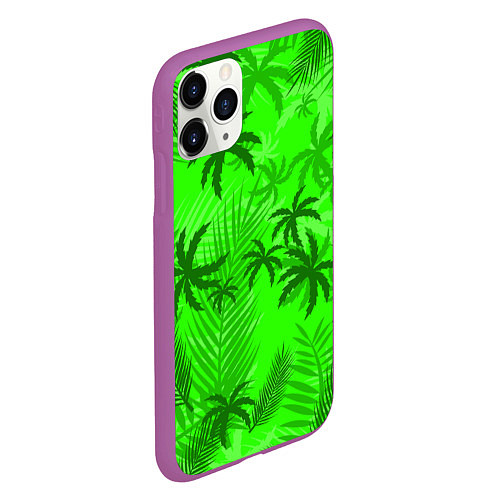 Чехол iPhone 11 Pro матовый ПАЛЬМЫ ЛЕТО TROPICAL / 3D-Фиолетовый – фото 2