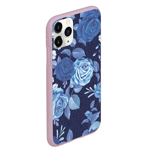 Чехол iPhone 11 Pro матовый Джинса Розы паттерн / 3D-Розовый – фото 2