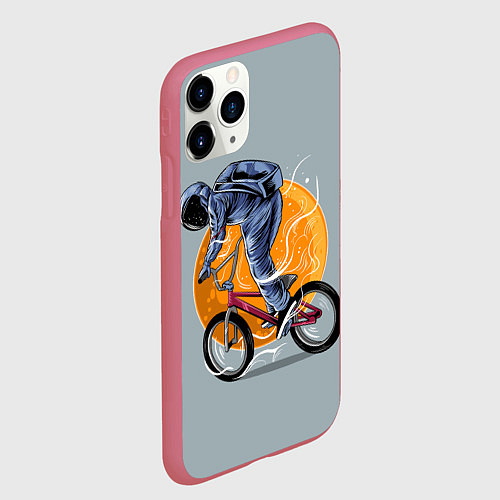 Чехол iPhone 11 Pro матовый Космический велосипедист Z / 3D-Малиновый – фото 2