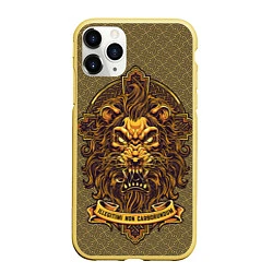 Чехол iPhone 11 Pro матовый Золотой лев на кресте, цвет: 3D-желтый