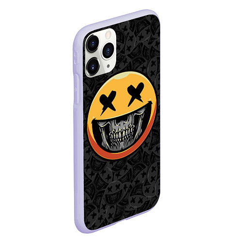 Чехол iPhone 11 Pro матовый Смайлик на черепе Emoji / 3D-Светло-сиреневый – фото 2