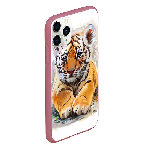 Чехол iPhone 11 Pro матовый Tiger Art / 3D-Малиновый – фото 2