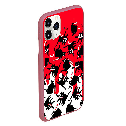 Чехол iPhone 11 Pro матовый WHAT CAT / 3D-Малиновый – фото 2