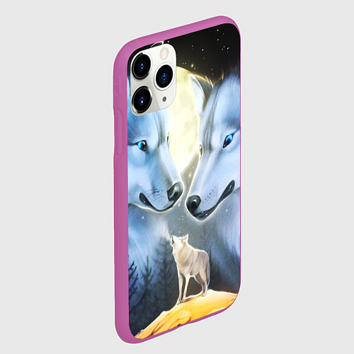 Чехол iPhone 11 Pro матовый ВОЛК В НОЧИ D / 3D-Фиолетовый – фото 2