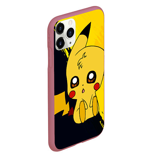 Чехол iPhone 11 Pro матовый ПикачуPikachu / 3D-Малиновый – фото 2