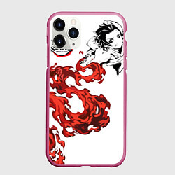 Чехол iPhone 11 Pro матовый Клинок, рассекающий демонов, цвет: 3D-малиновый