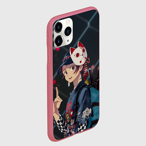 Чехол iPhone 11 Pro матовый Танджиро Камадо / 3D-Малиновый – фото 2