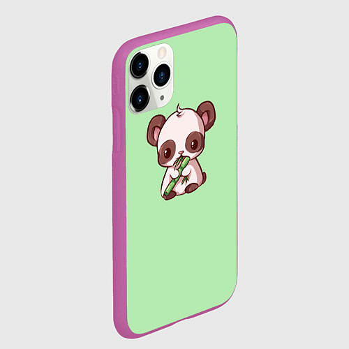 Чехол iPhone 11 Pro матовый Пандочка с бамбуком / 3D-Фиолетовый – фото 2