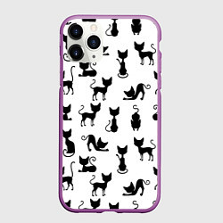Чехол iPhone 11 Pro матовый КОШКИ ЧЕРНОЕ НА БЕЛОМ, цвет: 3D-фиолетовый