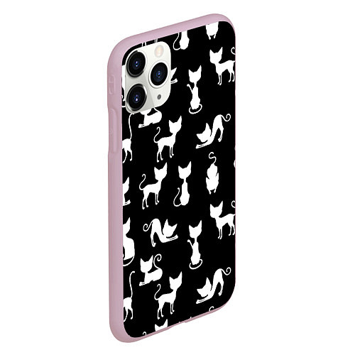 Чехол iPhone 11 Pro матовый КОШКИ БЕЛОЕ НА ЧЕРНОМ / 3D-Розовый – фото 2
