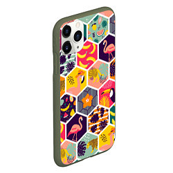 Чехол iPhone 11 Pro матовый Тропические соты, цвет: 3D-темно-зеленый — фото 2