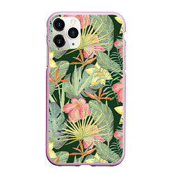 Чехол iPhone 11 Pro матовый Тропические растения и цветы, цвет: 3D-розовый