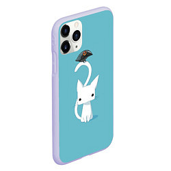 Чехол iPhone 11 Pro матовый Белый котик и воробушек, цвет: 3D-светло-сиреневый — фото 2