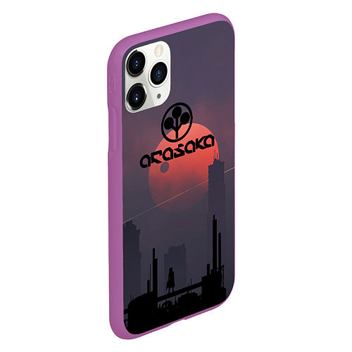 Чехол iPhone 11 Pro матовый Cyberpunk 2077 - Arasaka / 3D-Фиолетовый – фото 2