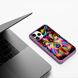 Чехол iPhone 11 Pro матовый Neon wolf, цвет: 3D-фиолетовый — фото 2